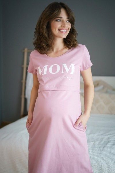 Mom - różowa koszulka z ekspresem pod biustem