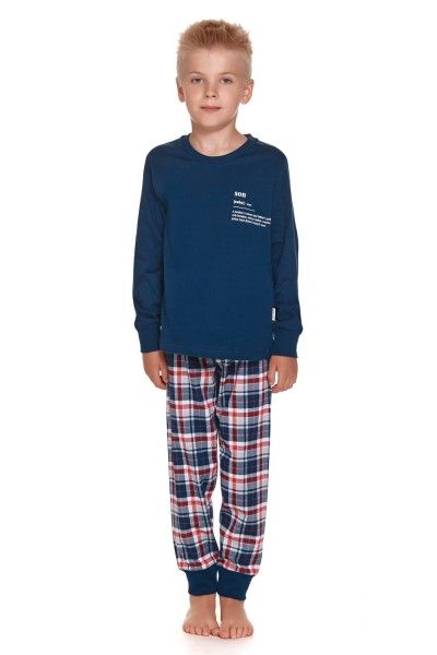 Son - Granatowa dziecięca piżama ze spodniami w kratę