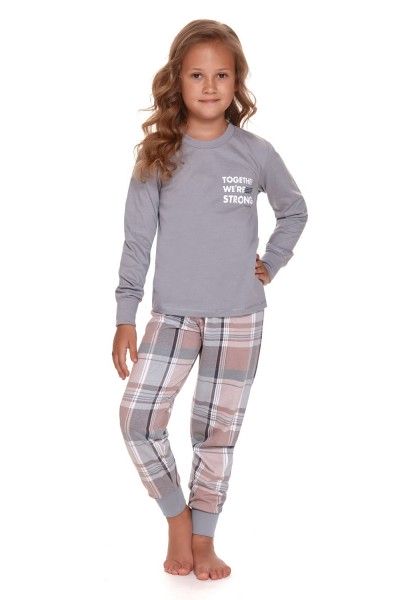 Szara dziecięca piżama ze spodniami w kratkę - unisex