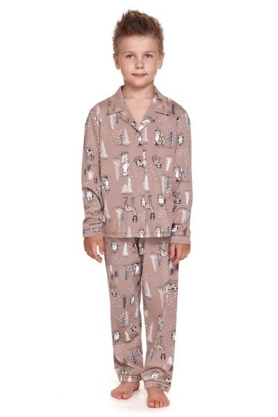 Beżowa dziecięca piżama w zwierzątka na guziczki - unisex