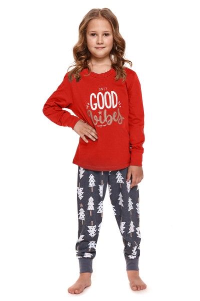 Czerwona dziecięca piżama ze spodniami w choinki - unisex