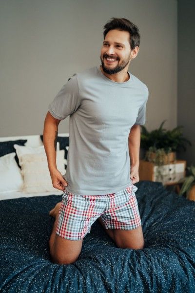 Męska piżama z szortami w kratkę