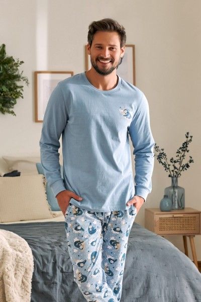 Błękitna piżama z nadrukiem w leniwce