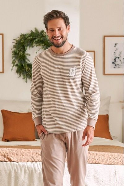 The men's pajama with beige stripes BEAR YOURSELF
