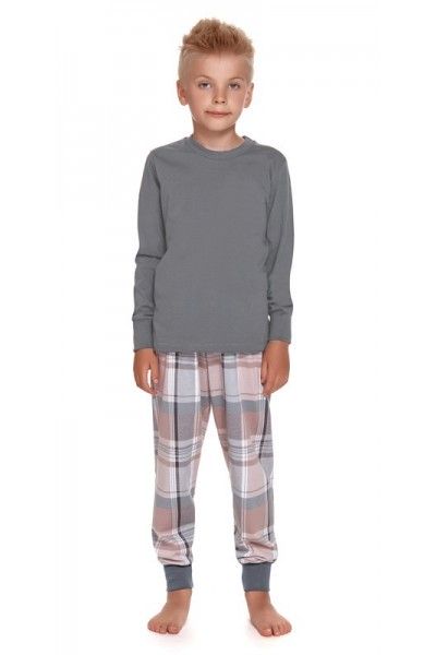 Szara dziecięca piżama ze spodniami w kratkę - unisex II...