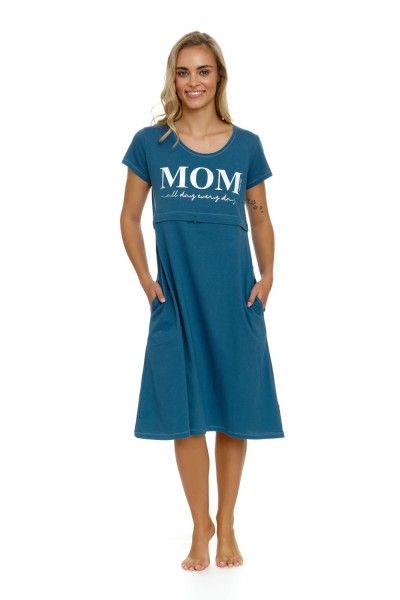 Mom - TURKUSOWA koszulka z ekspresem pod biustem