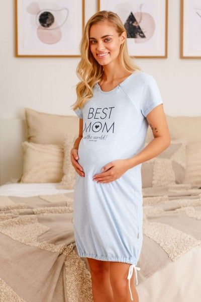 Blue pregnancy nightdress  Best Mom with zipper