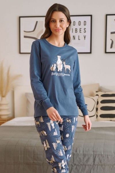 Granatowa piżama z nadrukiem w zwierzątka