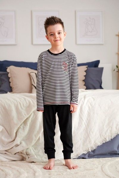Black children's pajama with a striped top GOOD LUCK CLUB