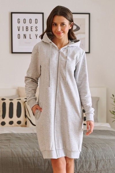 WOMAN'S COTTON GREY ROBE with hoodie