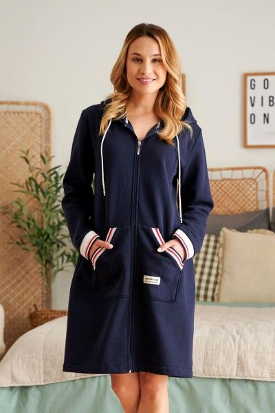 Navy blue robe in a sporty style