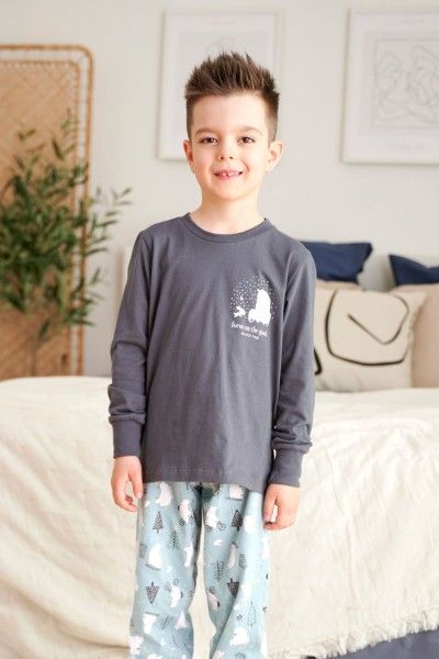 Graphite children's pajamas with polar bears - Unisex