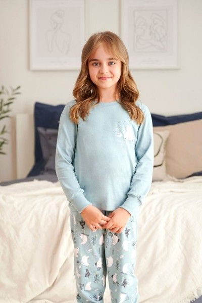 Blaue Kinder-Schlafanzug mit Polarbären - Unisex