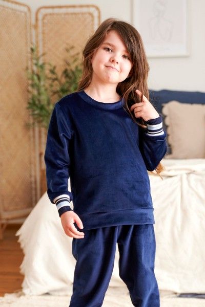 Granatowa dziecięca piżama z weluru - unisex