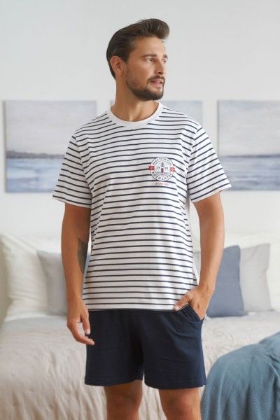 Men's pajamas with shorts in a maritime style