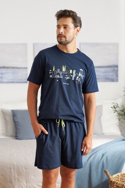 Granatowa piżama męska z szortami