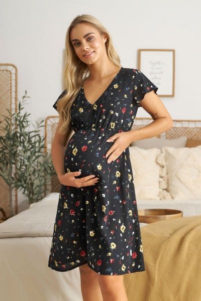 Maternity tunic made of viscose with delicate floral pattern