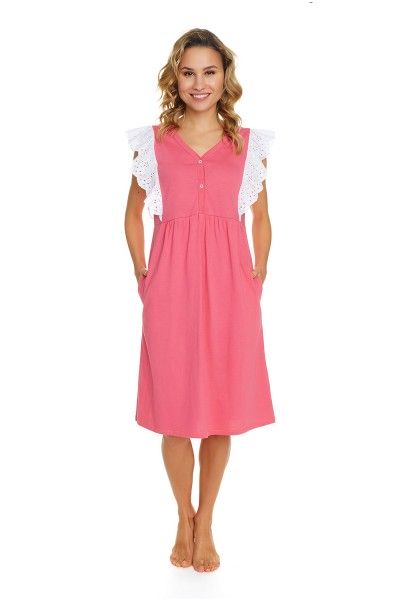 SECOND GRADE WITH DEFECT Coral nightshirt with decorative...