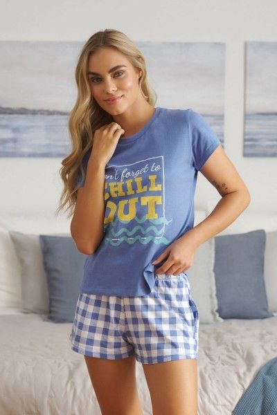 Women's pajama set with checkered shorts
