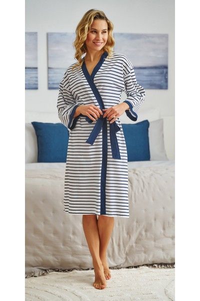 Women's bathrobe in marine stripes