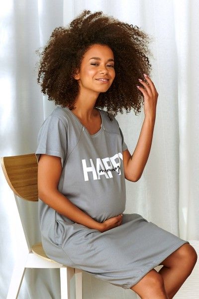 Happy Mommy szara koszula ciążowa i do karmienia z suwakami