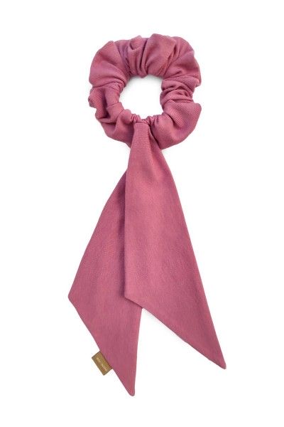 Pink organic cotton ribbon bow scrunchie