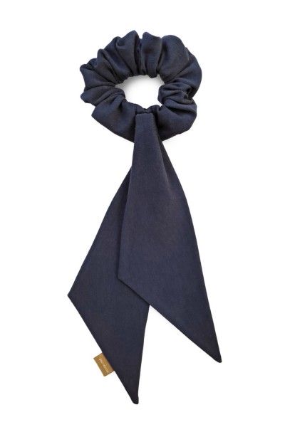 Navy organic cotton ribbon bow scrunchie