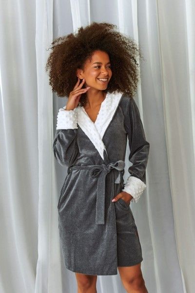 Velvet dark grey hooded robe